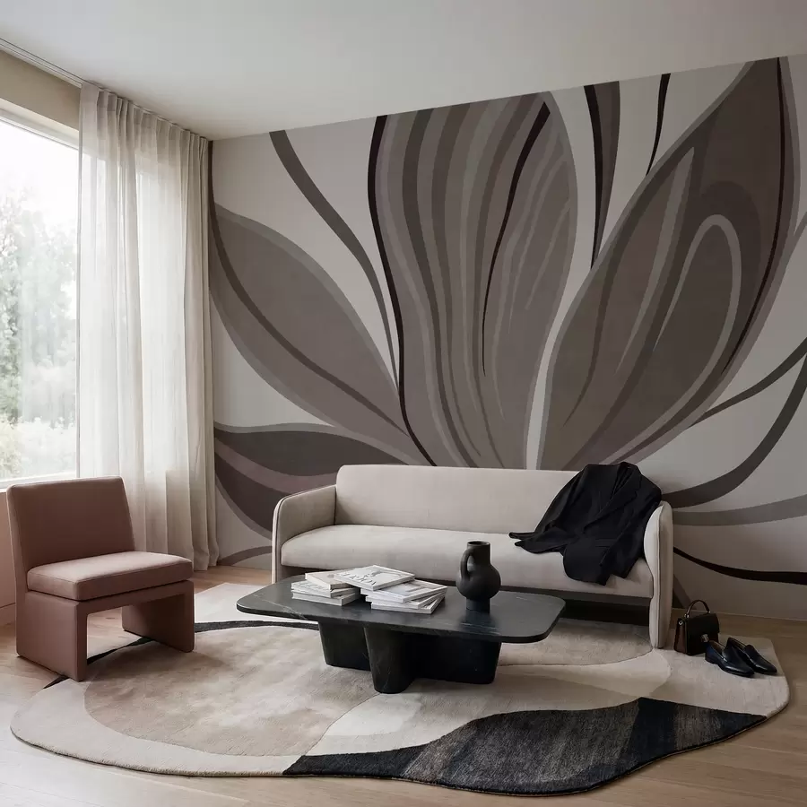 Wall Mural Photo Wallpaper Abstract flower with soft lines in gray beige tones w05147v1