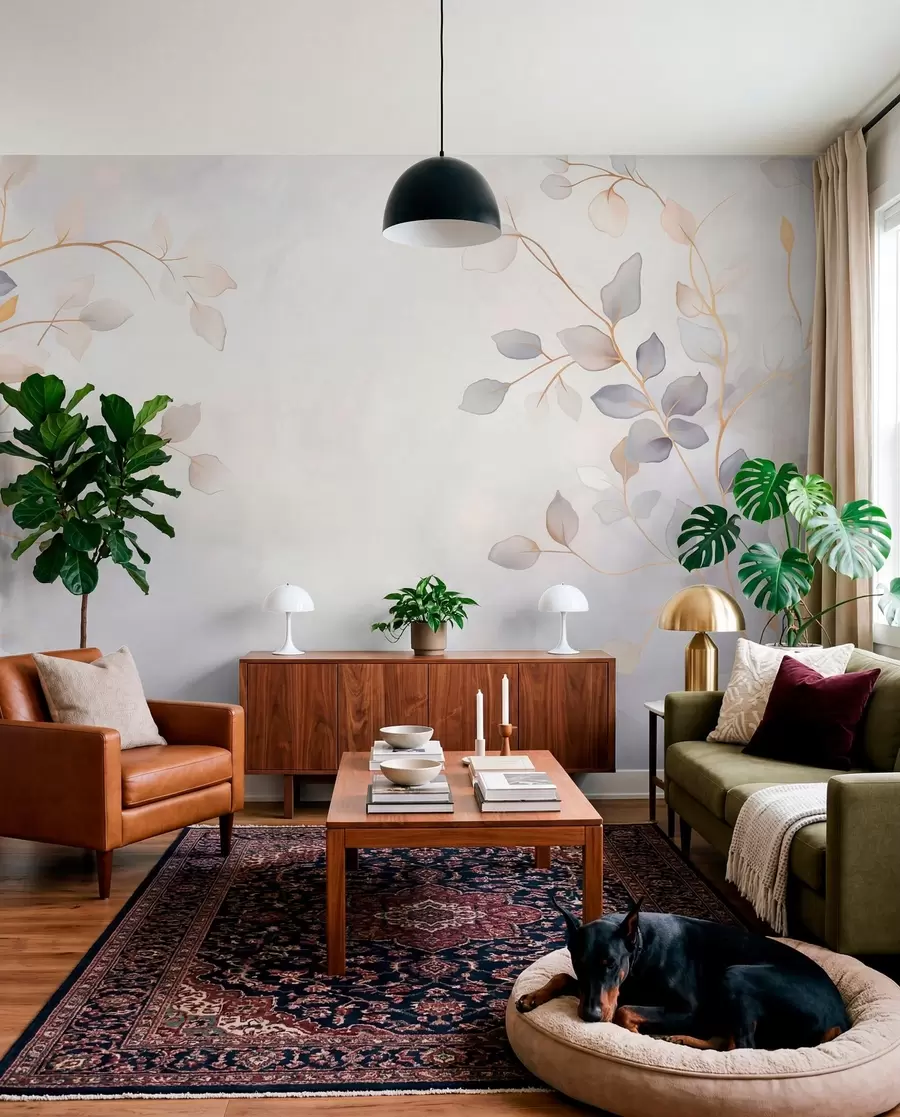 Wall Mural Photo Wallpaper Delicate leafy branches on a soft blurred background w05296