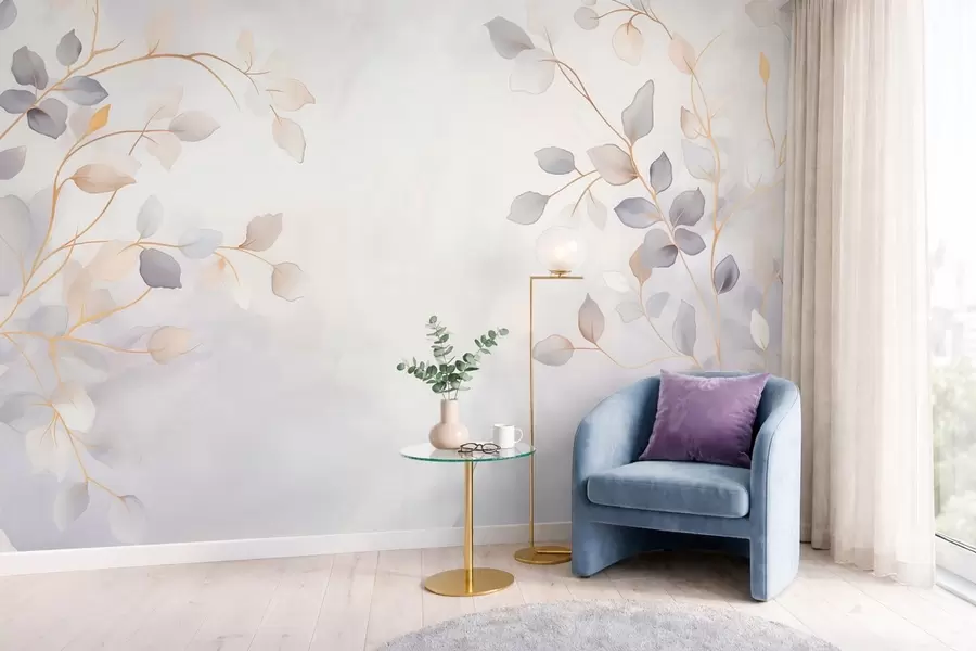 Wall Mural Photo Wallpaper Delicate leafy branches on a soft blurred background w05296