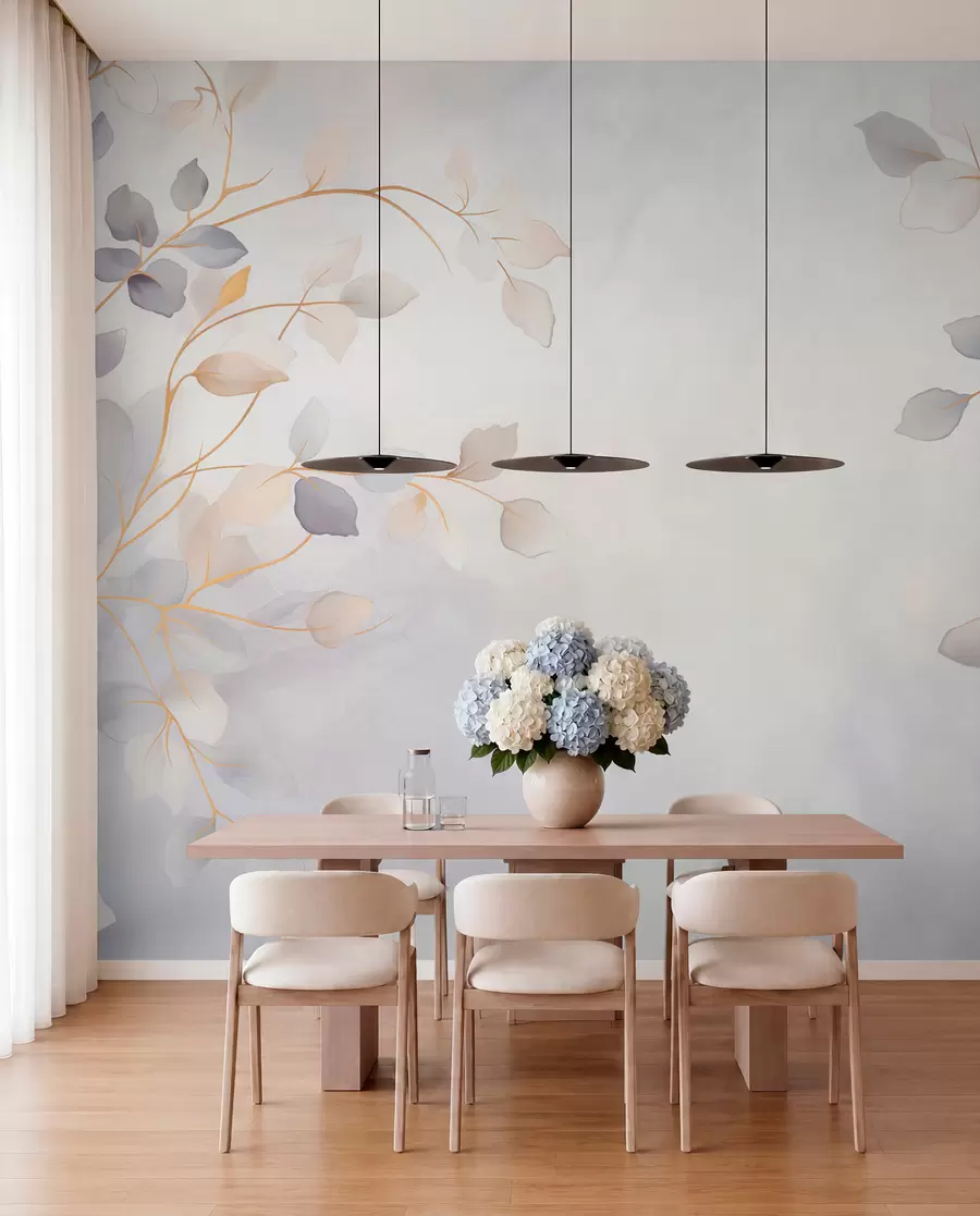 Wall Mural Photo Wallpaper Delicate leafy branches on a soft blurred background w05296