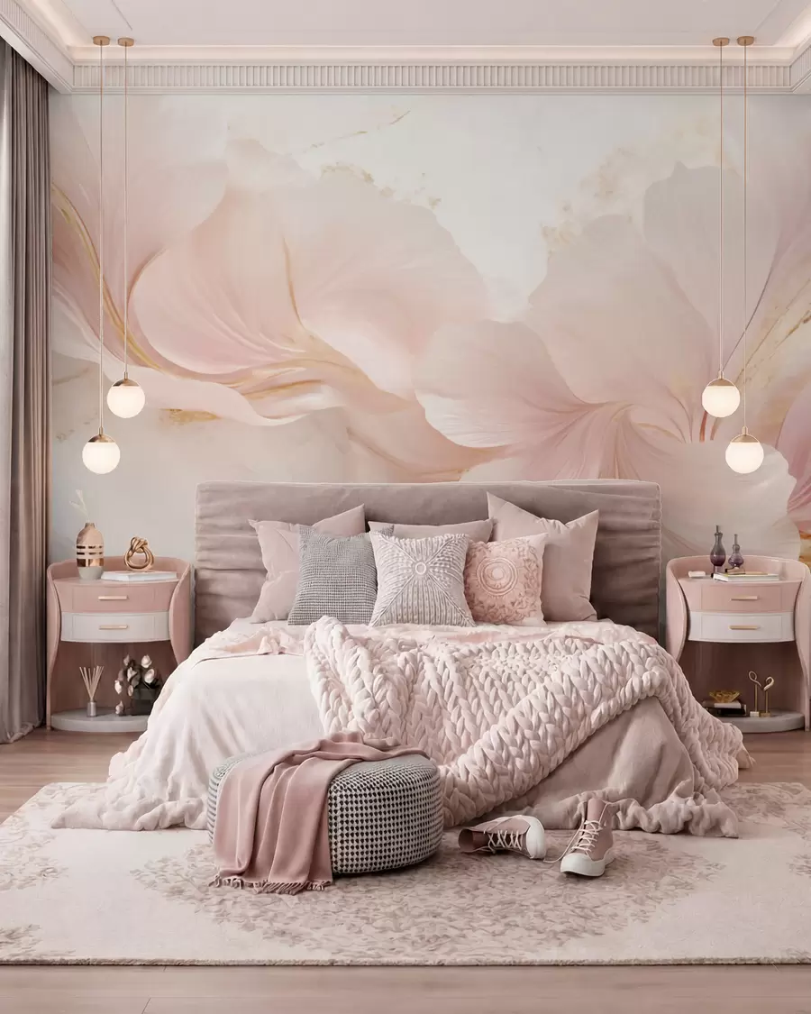 Wall Mural Photo Wallpaper Soft pink flowers on a light background w05357