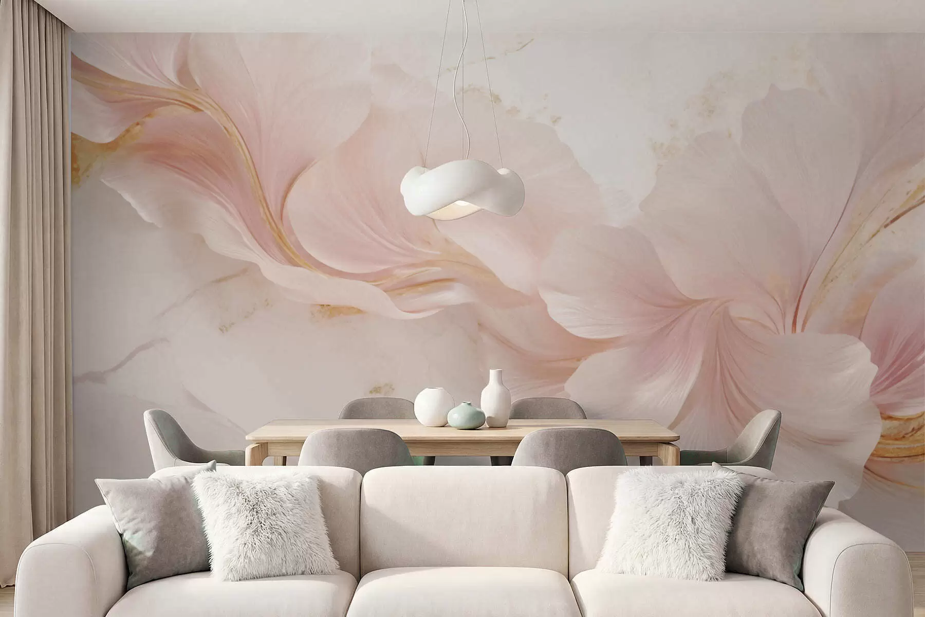 Wall Mural Photo Wallpaper Soft pink flowers on a light background w05357