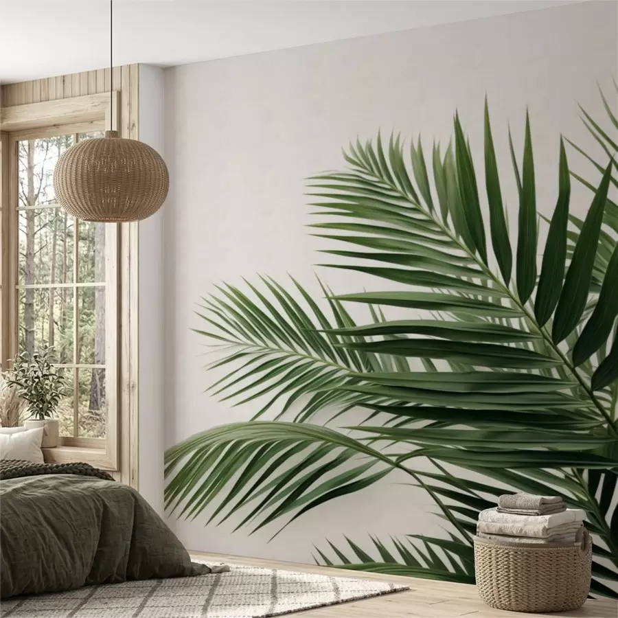 Wall Mural Photo Wallpaper Green palm leaves on a light background w05391