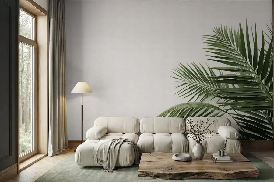 Wall Mural Photo Wallpaper Green palm leaves on a light background w05391