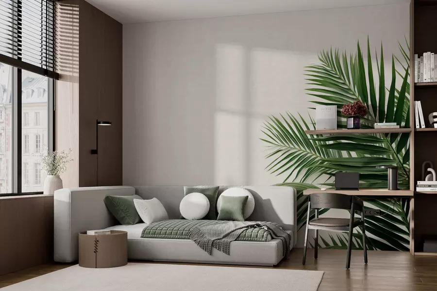 Wall Mural Photo Wallpaper Green palm leaves on a light background w05391