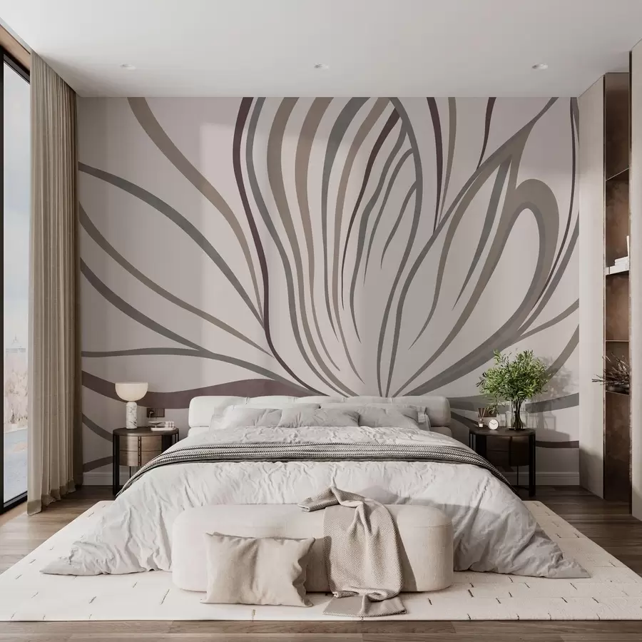 Wall Mural Photo Wallpaper Abstract flower with lines in gray and pink tones w05392