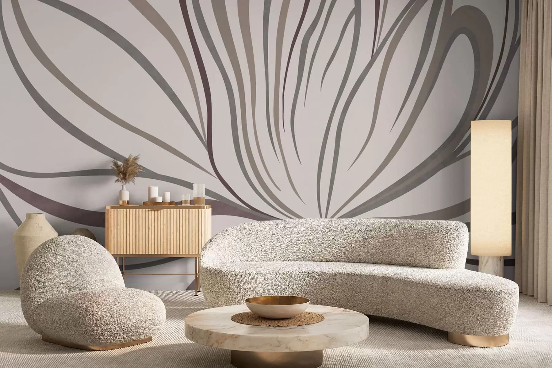 Wall Mural Photo Wallpaper Abstract flower with lines in gray and pink tones w05392