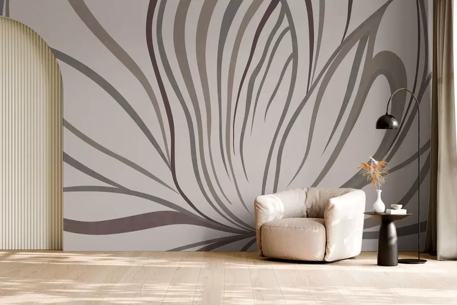 Wall Mural Photo Wallpaper Abstract flower with lines in gray and pink tones w05392