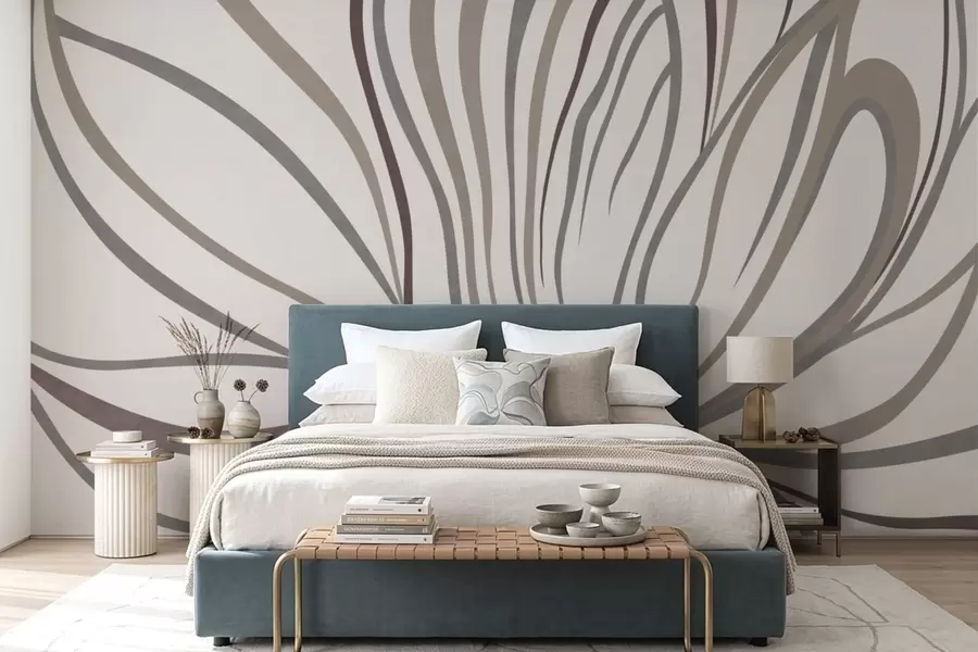 Wall Mural Photo Wallpaper Abstract flower with lines in gray and pink tones w05392