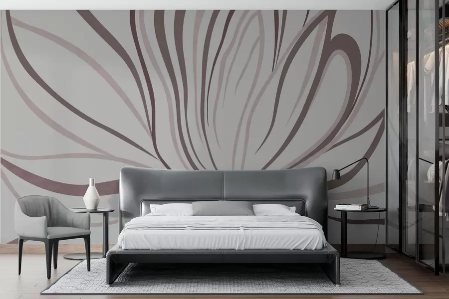 murales Flor estilizada con líneas suaves en tonos rosa y beige w05392v1