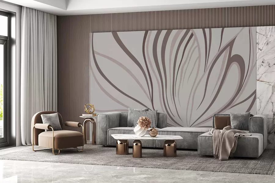 peintures murales Fleur stylisée aux lignes douces, dans des tons rose-beige w05392v1