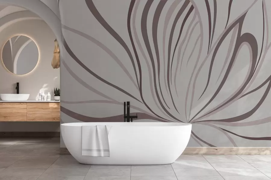 peintures murales Fleur stylisée aux lignes douces, dans des tons rose-beige w05392v1