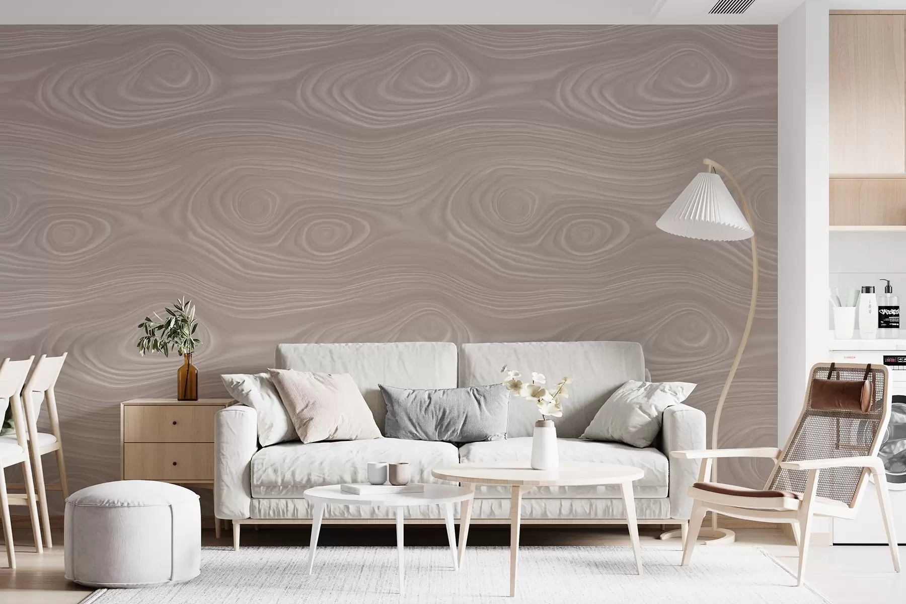 Wall Mural Photo Wallpaper Abstract beige pattern with smooth lines and imitation of natural wood texture w09681