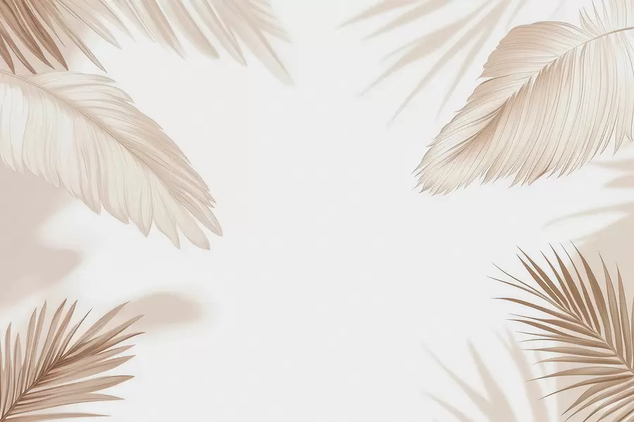 wall murals Beige tropical decor with palm leaf silhouettes and soft shadows w09714