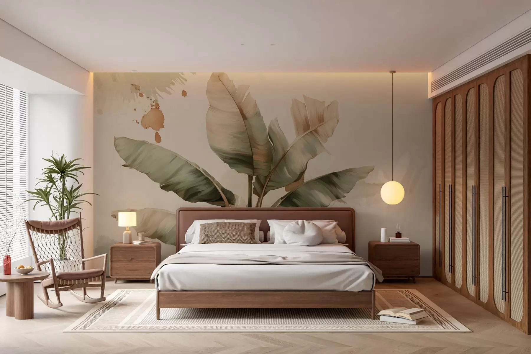 Wall Mural Photo Wallpaper a large, picturesque cluster of banana leaves with retro-style splashes  w05384