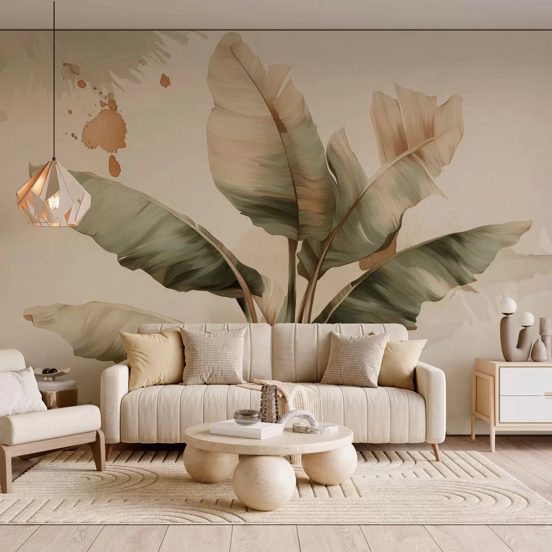 Wall Mural Photo Wallpaper a large, picturesque cluster of banana leaves with retro-style splashes  w05384