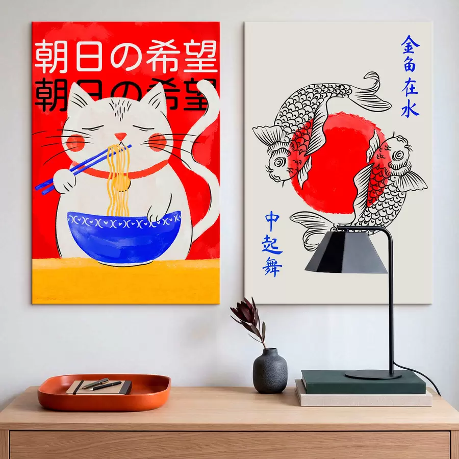 wall murals Diptych with woman portrait and decorative fish m30234