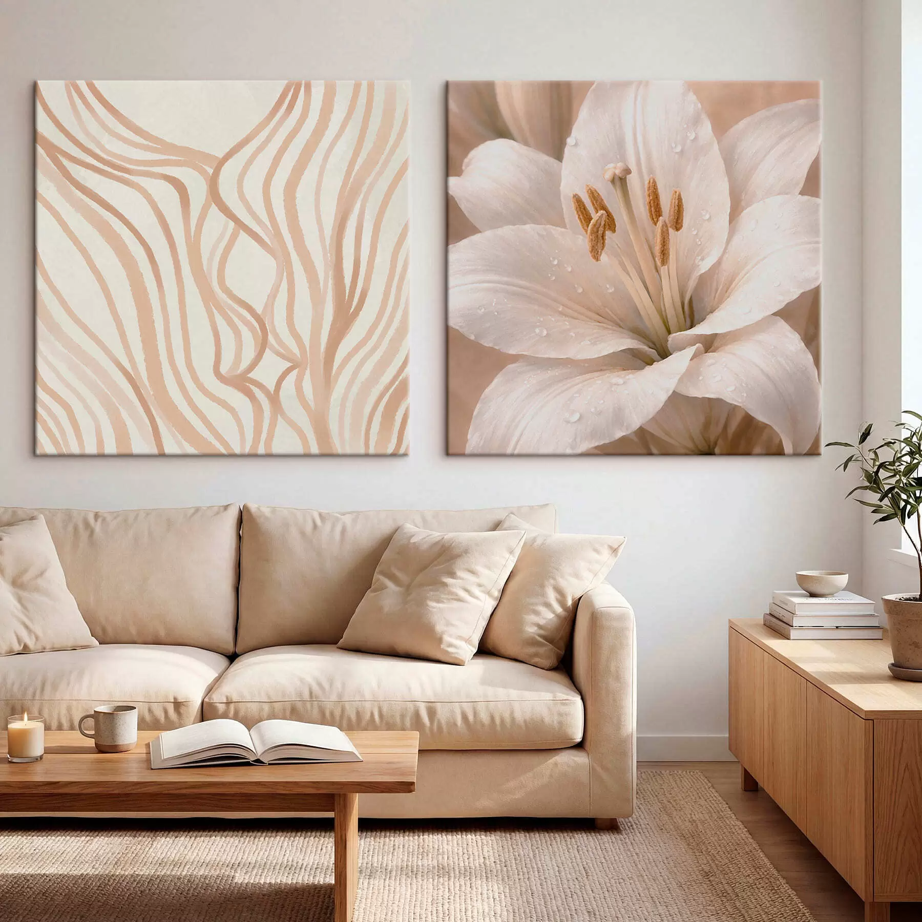 wall murals Diptych with flowers and abstract shapes m30236