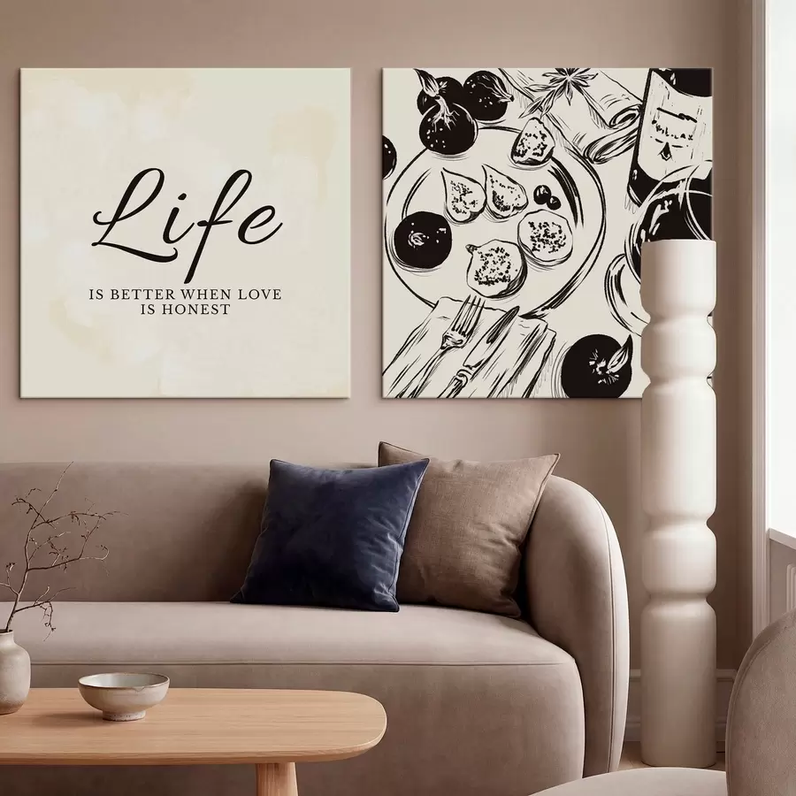 murales Texto «Life» y primer plano de una flor blanca m30238