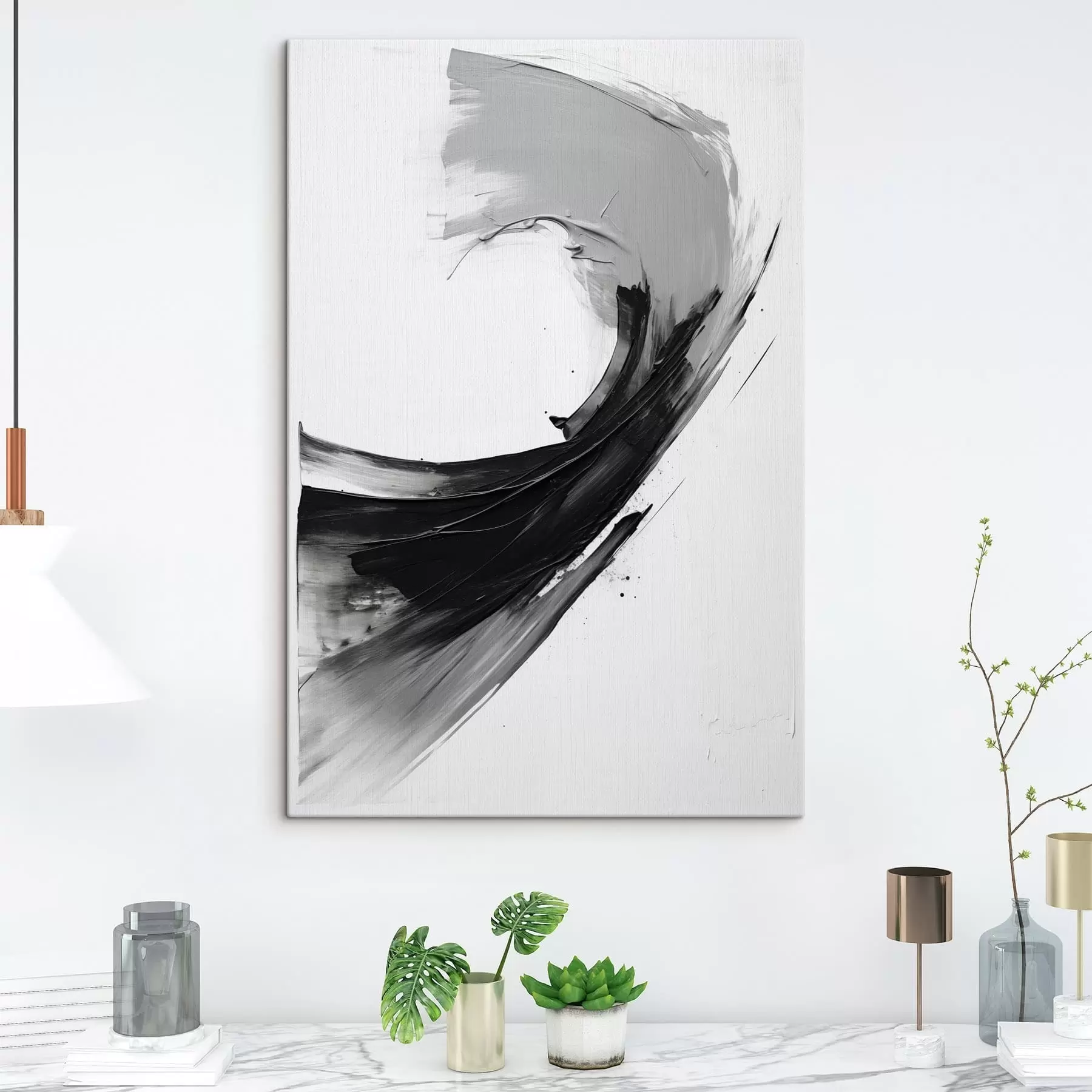 wall murals Abstract black brush stroke on white background s48326