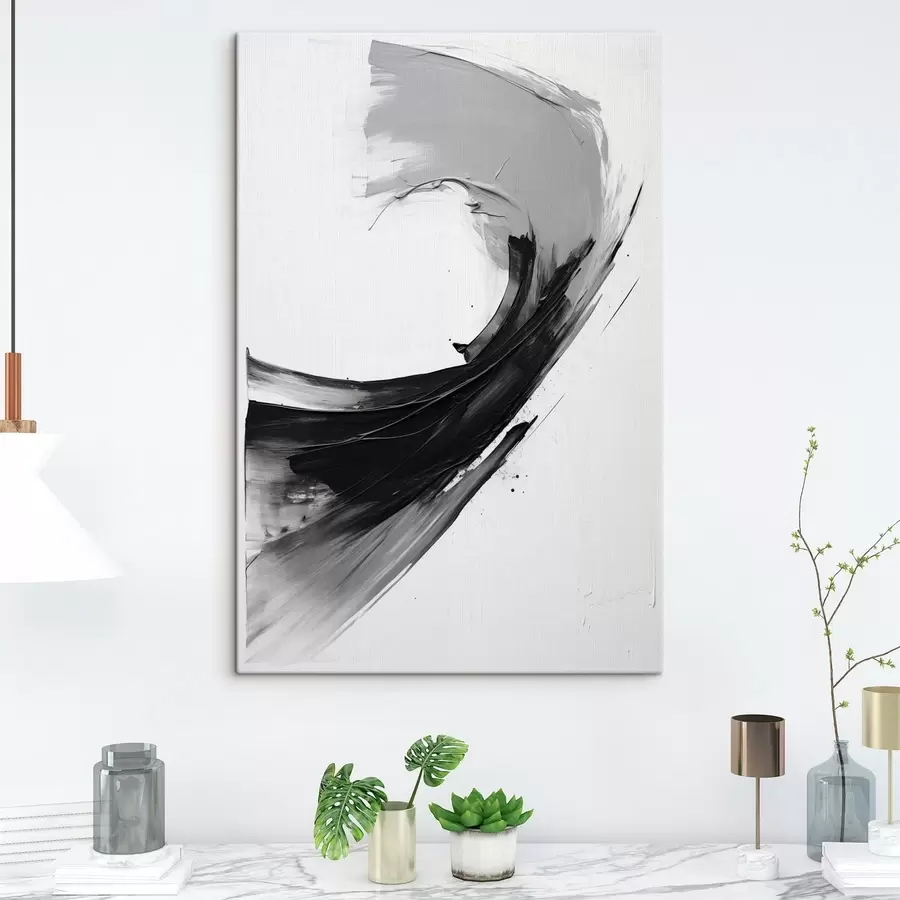 murales Pincelada abstracta en negro sobre fondo blanco s48326