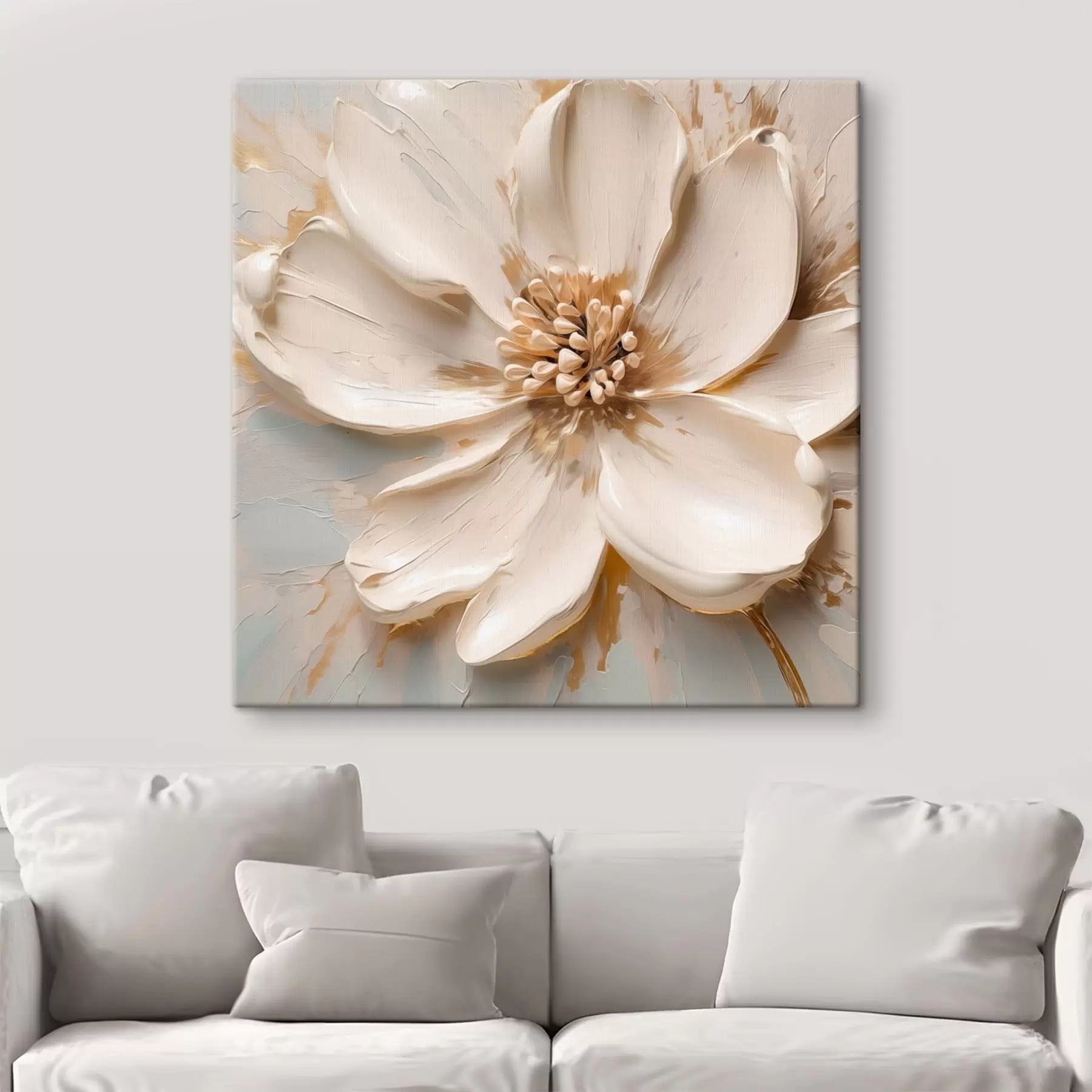 wall murals Textured white flower in soft tones s48339