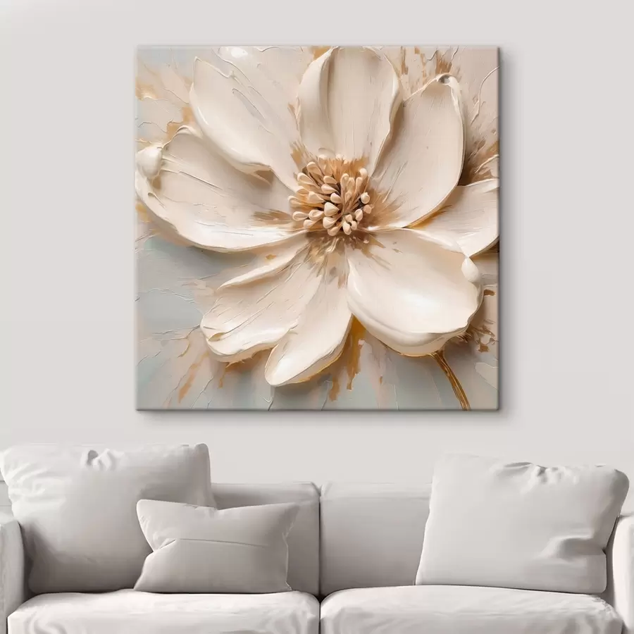 murales Flor blanca con textura en tonos suaves s48339