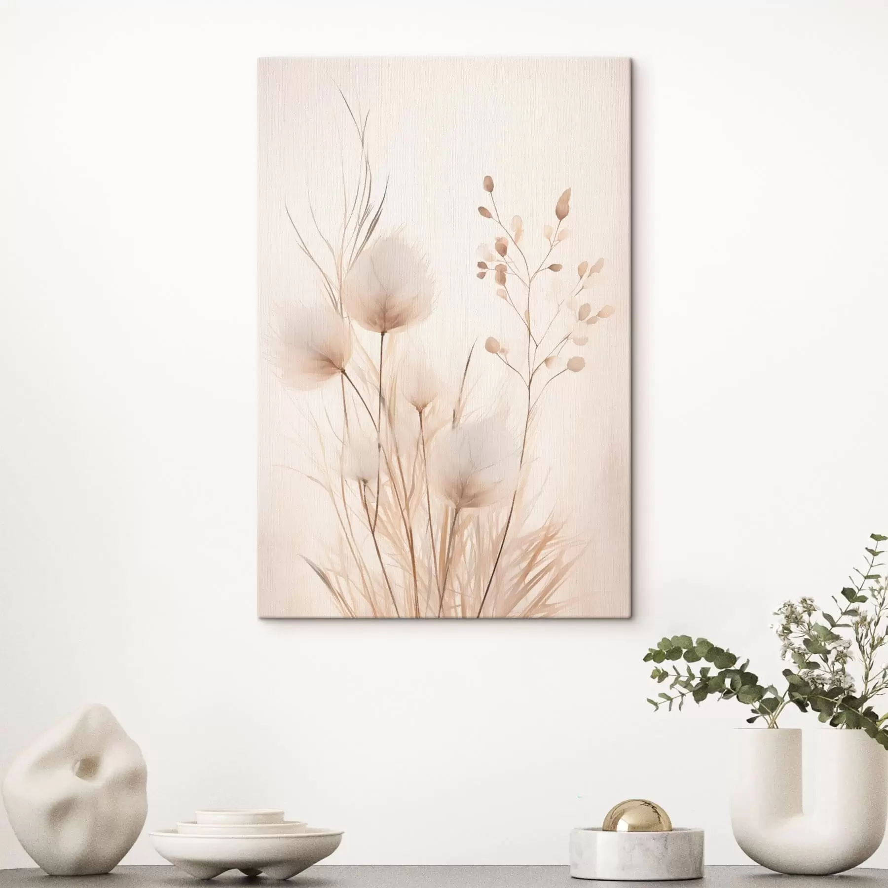 wall murals Delicate field plants in beige tones s48346