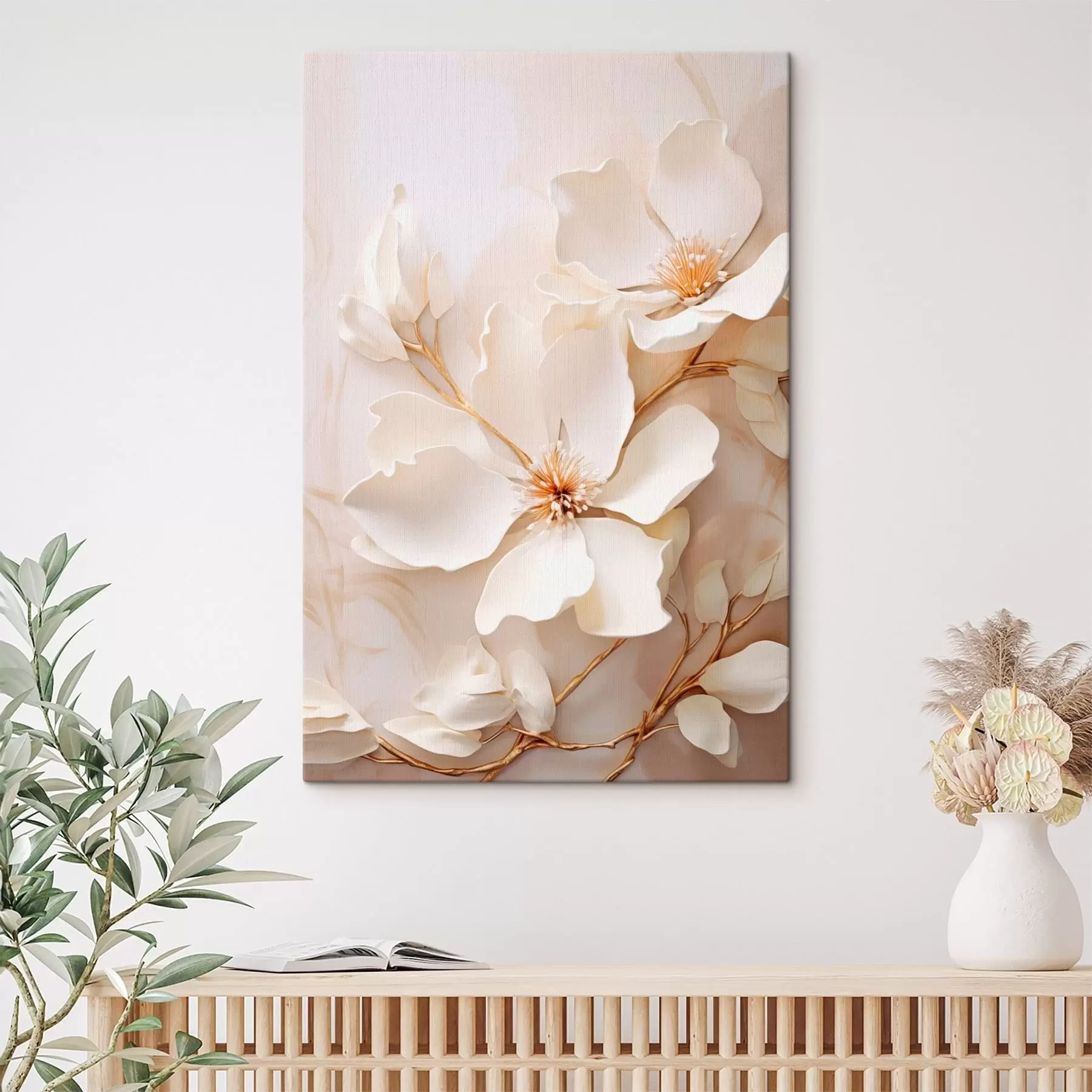 murales Flores claras con ramas delgadas sobre un fondo en tonos pastel s48348