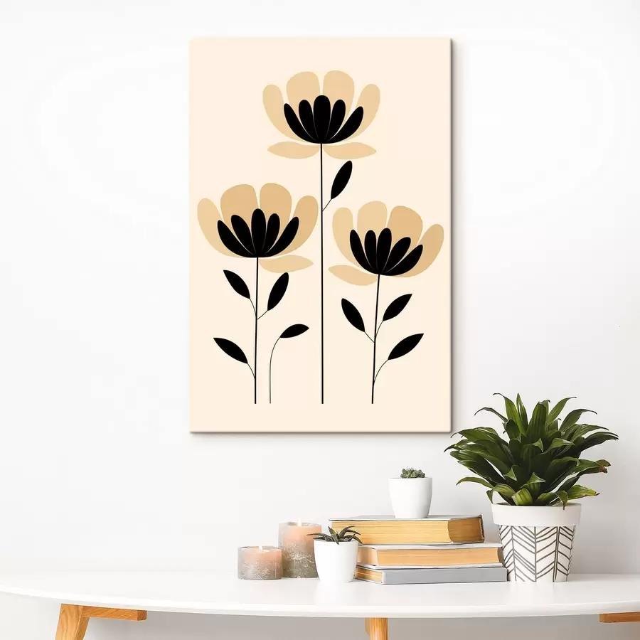 murales Flores minimalistas en tonos negros y beige s48353