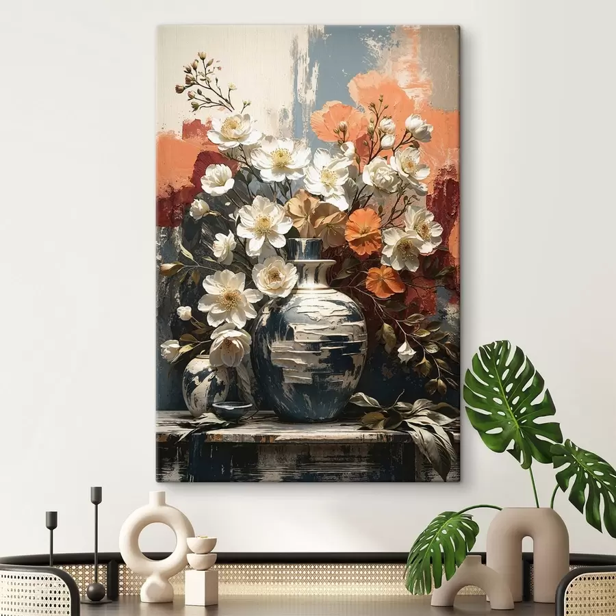 murales Flores en jarrones frente a una pared con textura s48360