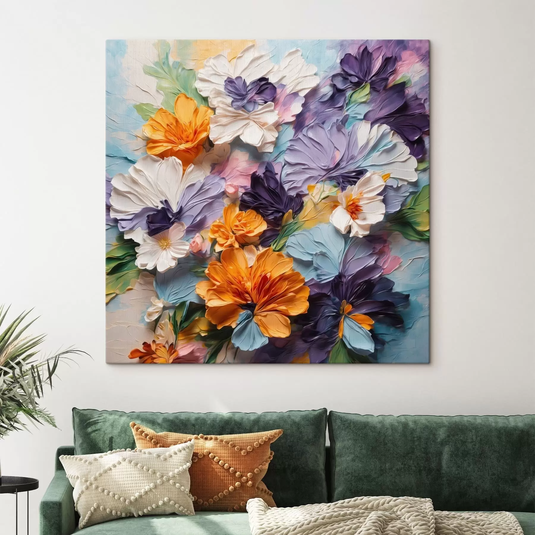 murales Flores de texturas vibrantes sobre un fondo en tonos pastel s48363