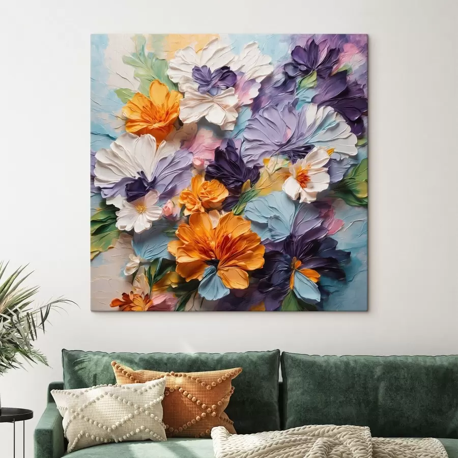 wall murals Vibrant textured flowers on pastel background s48363