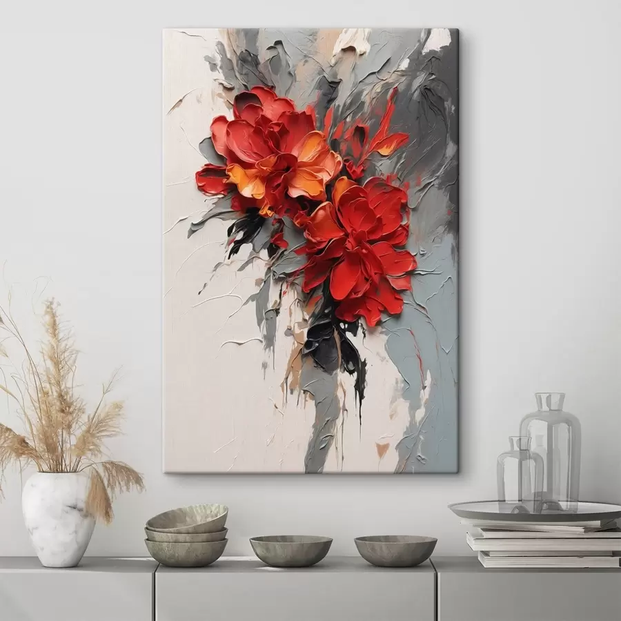 wall murals Red flowers with textured strokes on light background s48365