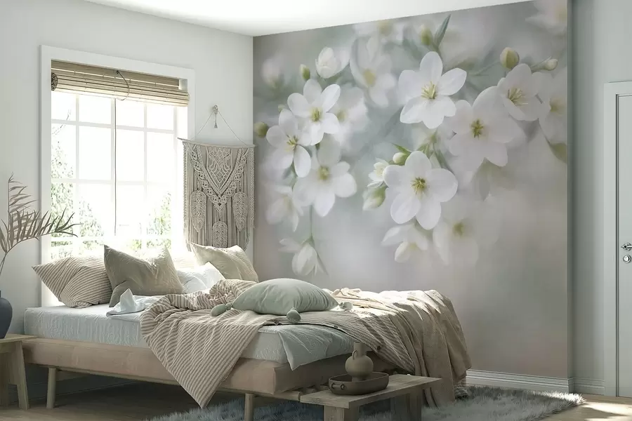 Wall Mural Photo Wallpaper Delicate textured white flowers softly blurred in the background w09759