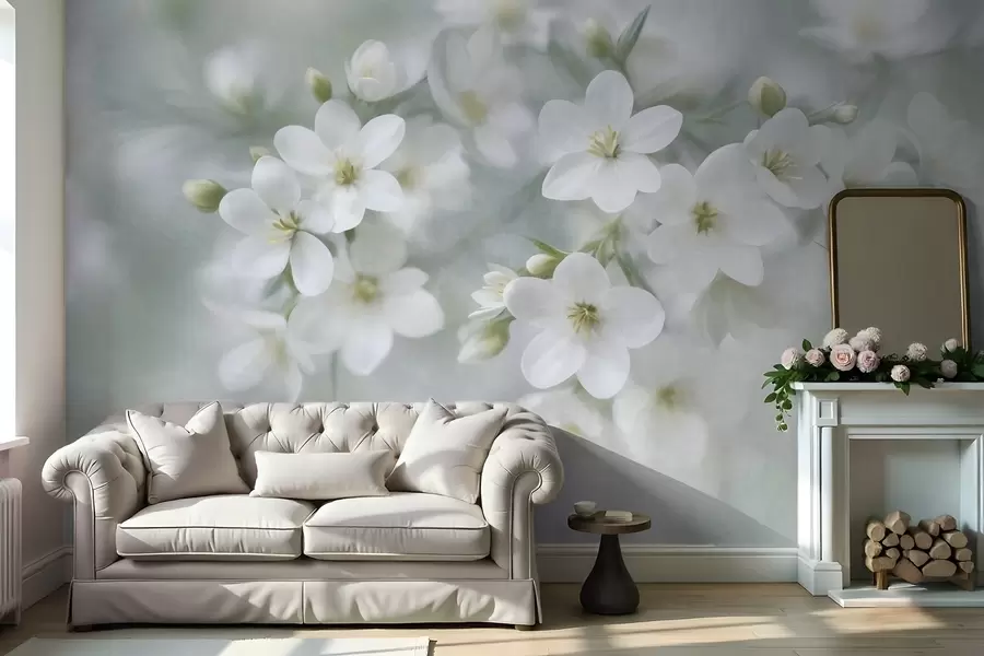 Wall Mural Photo Wallpaper Delicate textured white flowers softly blurred in the background w09759