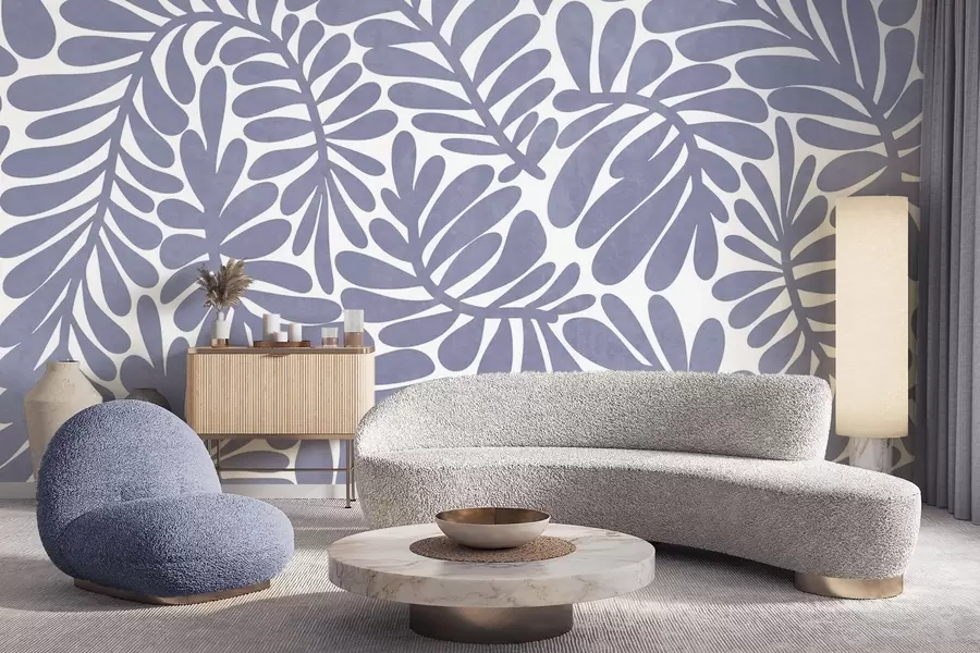 wall murals Stylized light blue leaves against a light background, textured art w09775v1