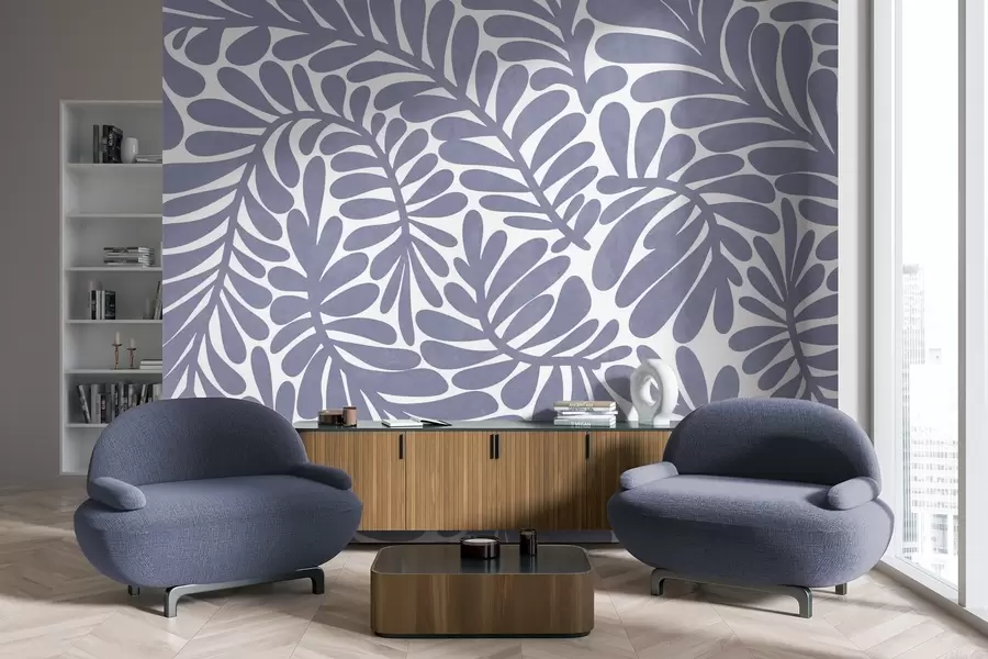 murales Hojas azul claro estilizadas sobre un fondo claro, ilustración con textura w09775v1