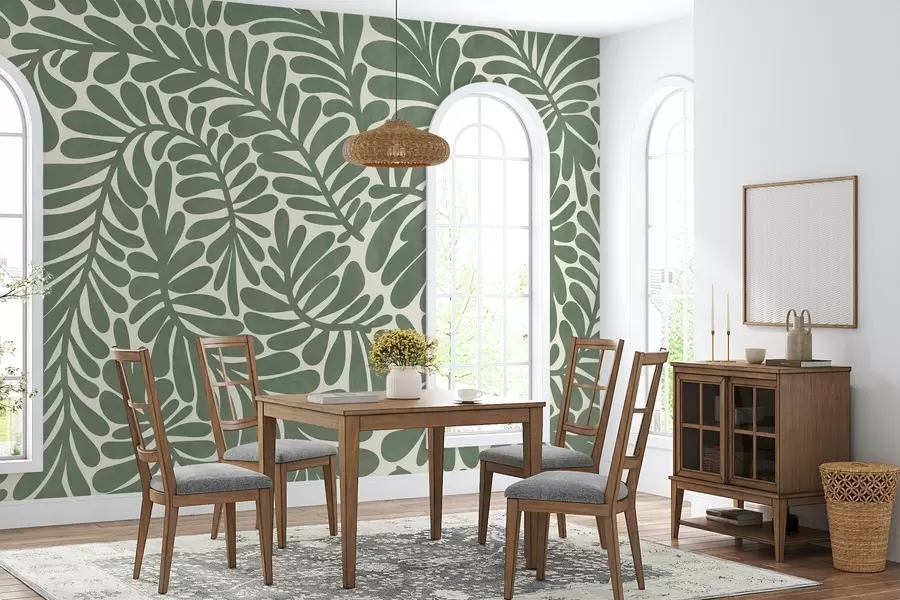 murais de parede Folhas verdes estilizadas sobre um fundo claro, ilustração com textura w09775v2
