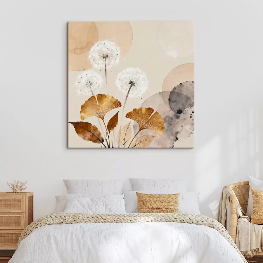 murales Dientes de león y hojas de ginkgo en estilo abstracto s48279