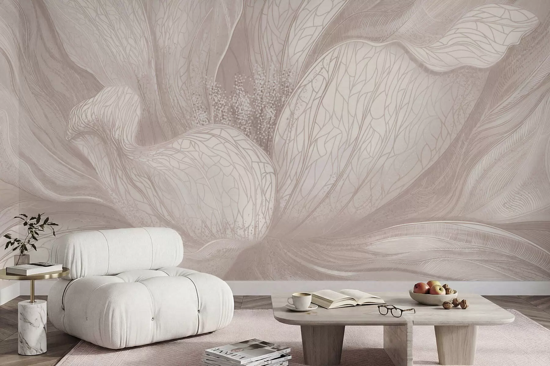 wall murals Abstract flower in light beige tones w05119