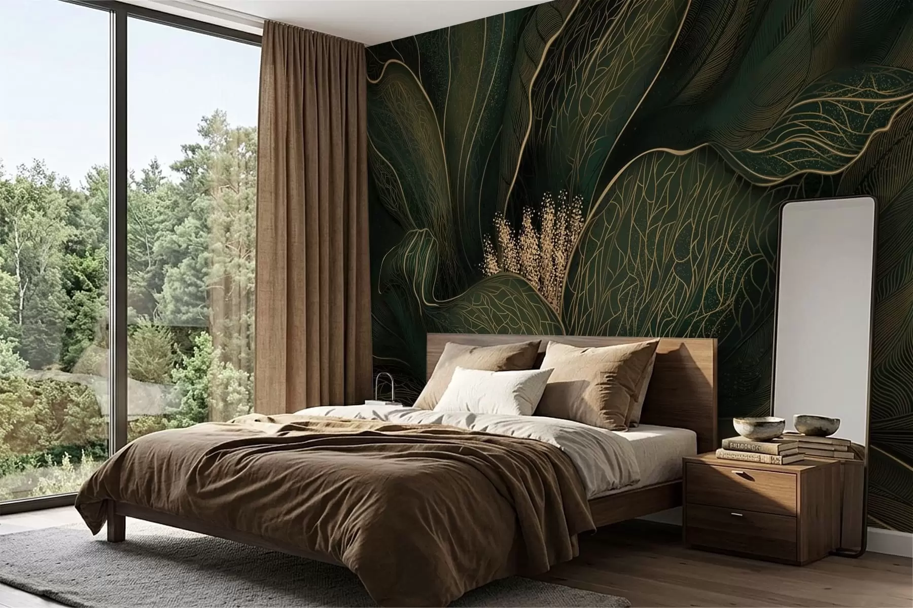 Wall Mural Photo Wallpaper Dark green abstract flower with fine line details w05119v1