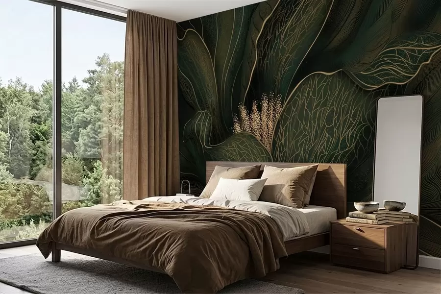 Wall Mural Photo Wallpaper Dark green abstract flower with fine line details w05119v1