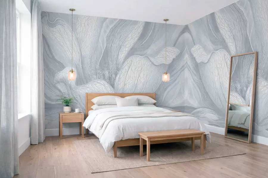 murales Flor abstracta en tonos azules fríos w05119v2