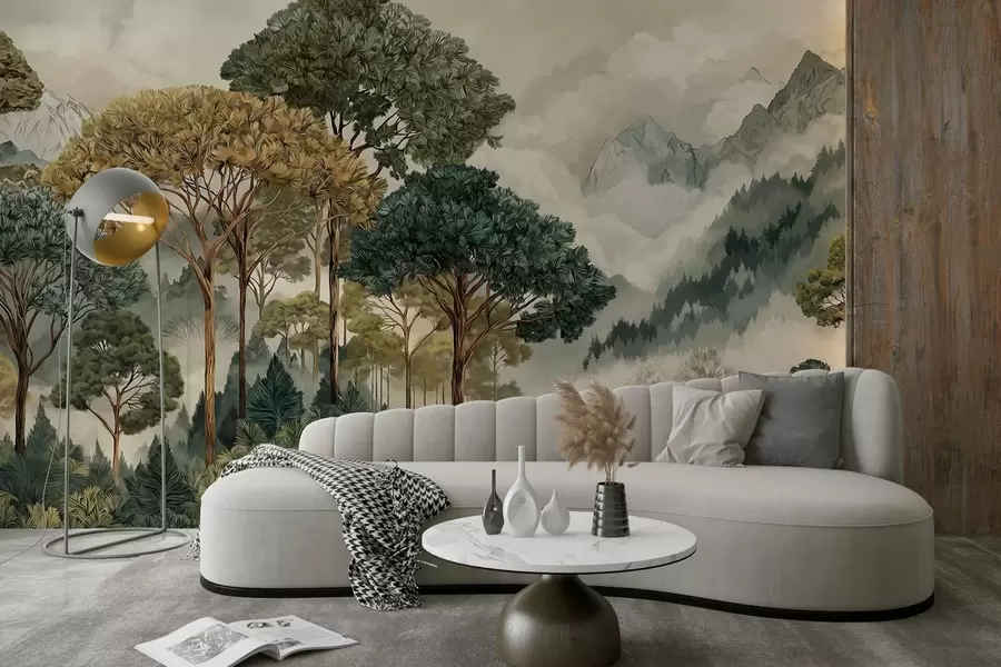 Wall Mural Photo Wallpaper Forest with tall trees in misty mountains w05410