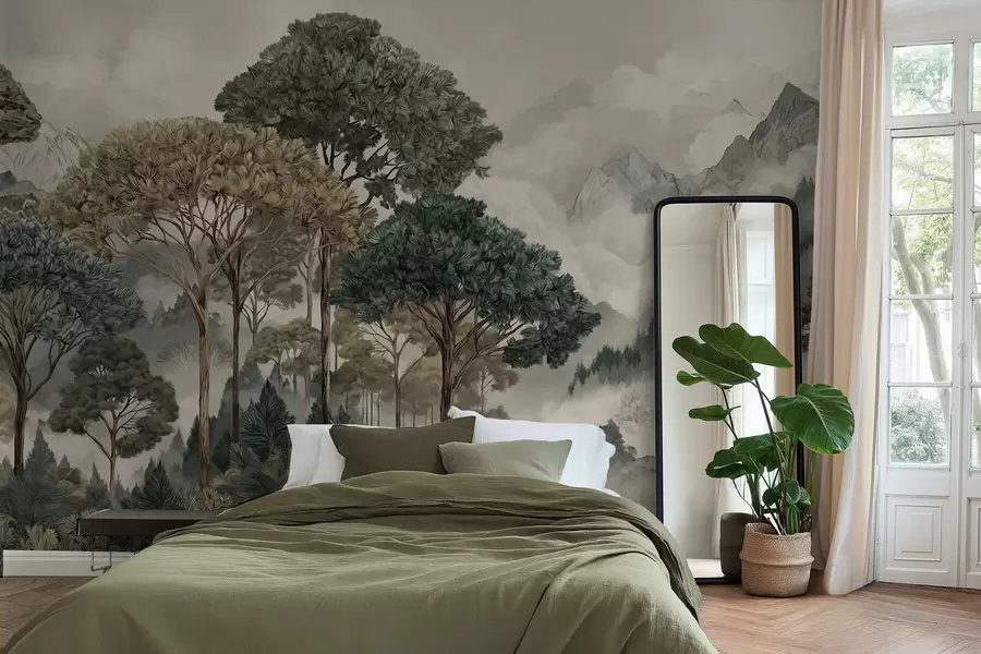Wall Mural Photo Wallpaper Mountain landscape with forest in soft tones w05410v1