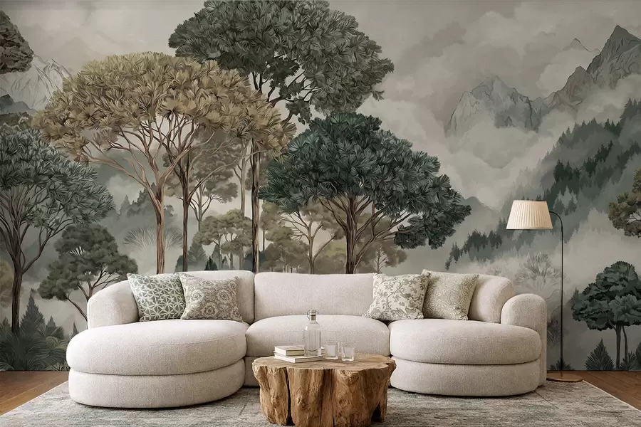 Wall Mural Photo Wallpaper Mountain landscape with forest in soft tones w05410v1