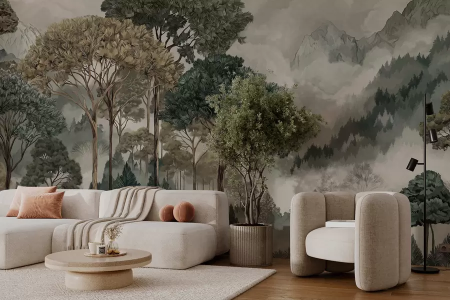 Wall Mural Photo Wallpaper Mountain landscape with forest in soft tones w05410v1