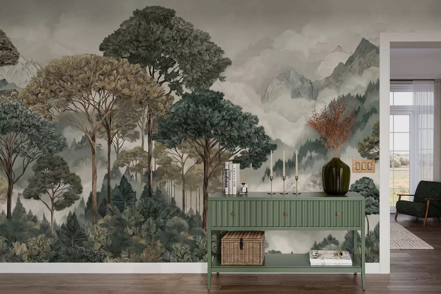 Wall Mural Photo Wallpaper Mountain landscape with forest in soft tones w05410v1