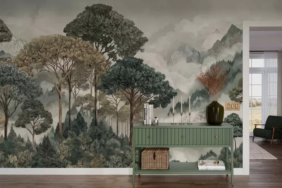 Wall Mural Photo Wallpaper Mountain landscape with forest in soft tones w05410v1